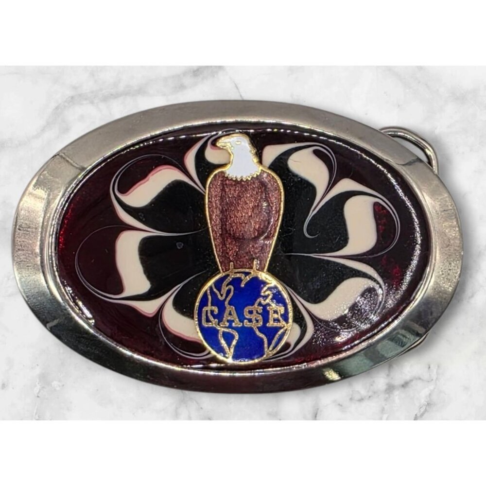Case Belt Buckle Old Abe Bald‎ Eagle & Globe Trademark Red Cloisonne READ